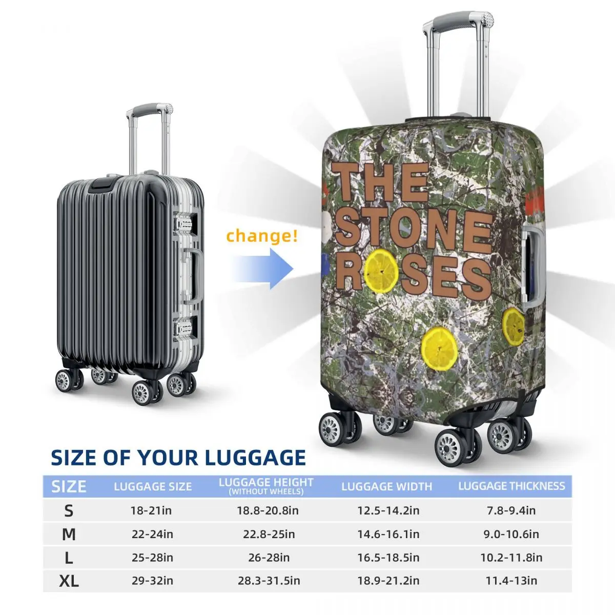 ปลอกคลุมกระเป๋าเดินทางแบบยืดหยุ่นสำหรับปกป้องอัลบั้ม The Stone Roses ขนาด 18-32 นิ้ว