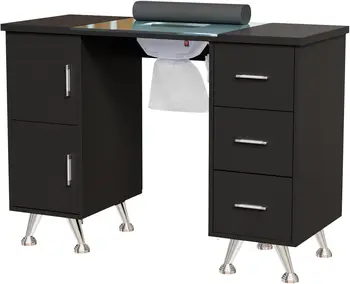 Image OmySalon Manicure Table Nail Desk for Nail Tech w/Glass Top & Wrist Rest,Nail Decor Workstation Acetone Resistant