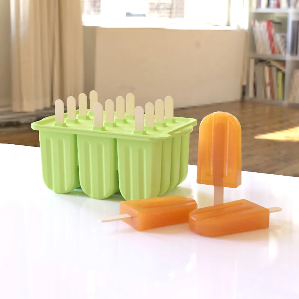 12 Cavity Silicone Popsicle Molds With 50pcs Popsicle Sticks Summer Diy Popsicle Maker Mold Ice Cream Kitchen Tools