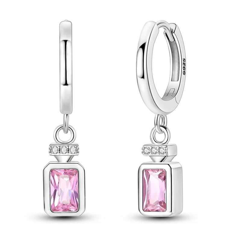 Pendientes de plata de ley 925 para mujer, pendiente de gota con botella de Perfume de circonio rosa para regalos de joyería de boda y aniversario