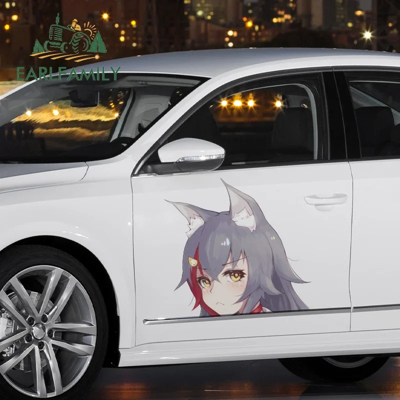 

EARLFAMILY 43cm x 36.7cm For Ookami Mio Peeker Vinyl Car Stickers Waterproof Car Door Protector Fine Decal Campervan Decor