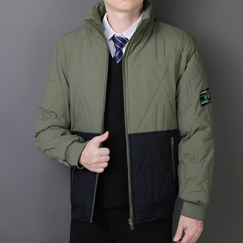 

Men Plush Jacket Winter New Thicken Fleece Patchwork Stand Collar Male Coat Long Sleeve Loose Casual Windproof Man Outerwear