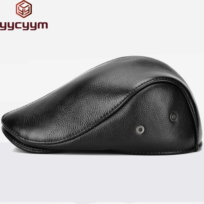 

Men's outdoor leather hat winter Berets male warm Ear protection cap 100% genuine leather dad hat wholesale Leisure