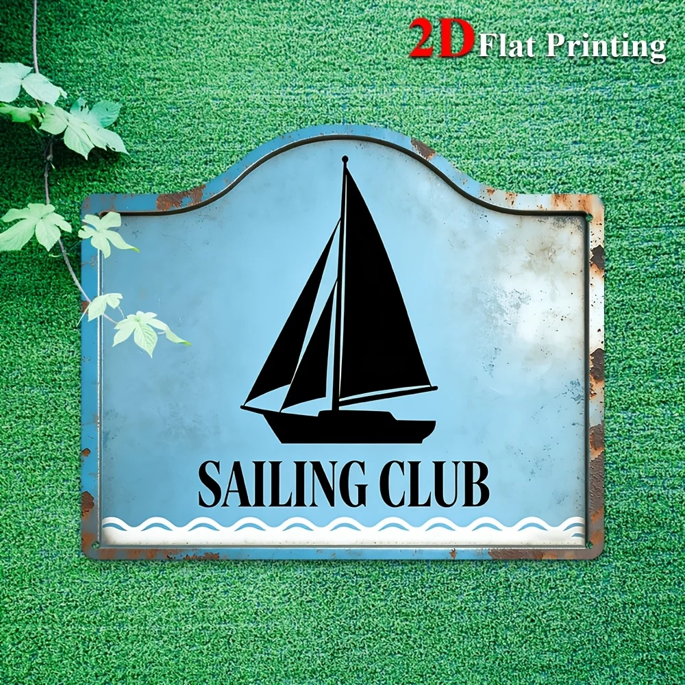 2D Flat, 1pc Vintage Nautical Sailing Club Metal Wall Sign - Art Print Suitable For Nautical-Themed Decor, Coastal Restaurant