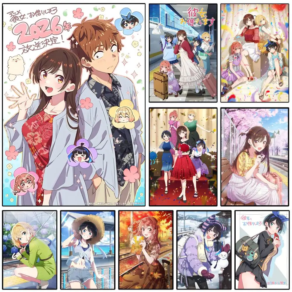 Póster de R-Rent-A-G-Girlfriend, póster de pared autoadhesivo impermeable para decoración de pared de habitación de dibujos animados/anime y tienda minorista de manga