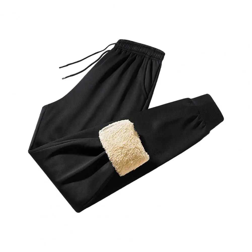 Men Casual Pants Men's Winter Fleece Pants with Elastic Waist Heat Retention Thick Warm Trousers for Sport Travel Work