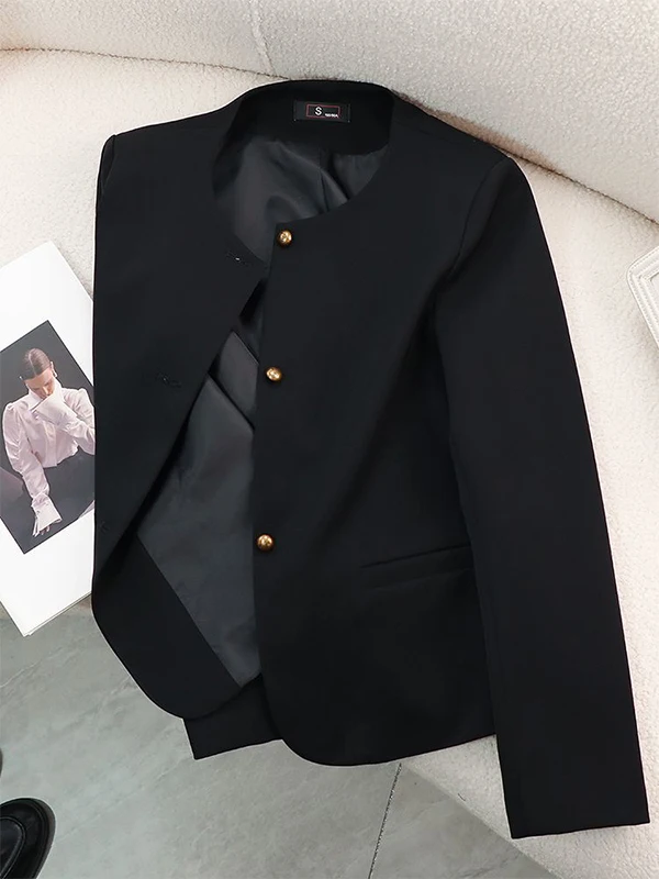 

Женский повседневный пиджак большого размера (300 Pou Bla) без воротника, в американском стиле, с длинными рукавами, на одной пуговице