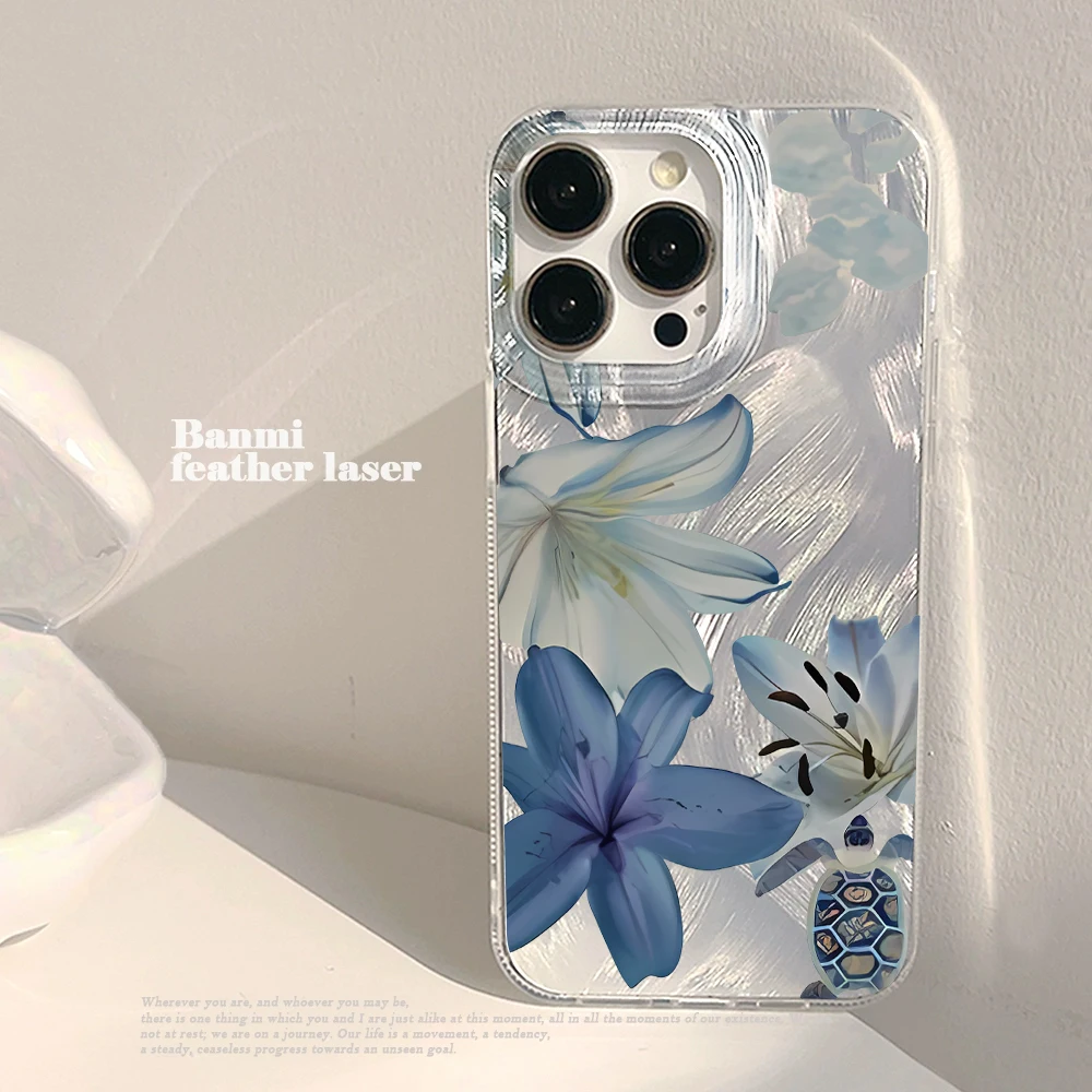 For iPhone 17 15 16 14 Pro Max Case Plus Blue Lily Flowers Pattern Coque For iPhone 13 11 12 ProMax XS XR XS 7 8 Plus 16E Cases