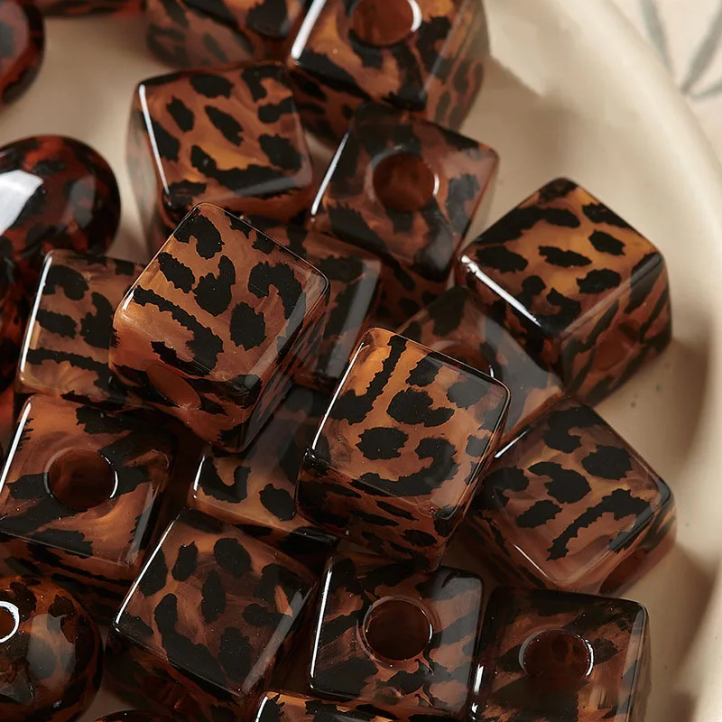 10pcs Acrylic Leopard Print Heart-Shaped Star Irregular Straight Holes Loose Beads DIY Jewelry Accessories Making for Bracelet
