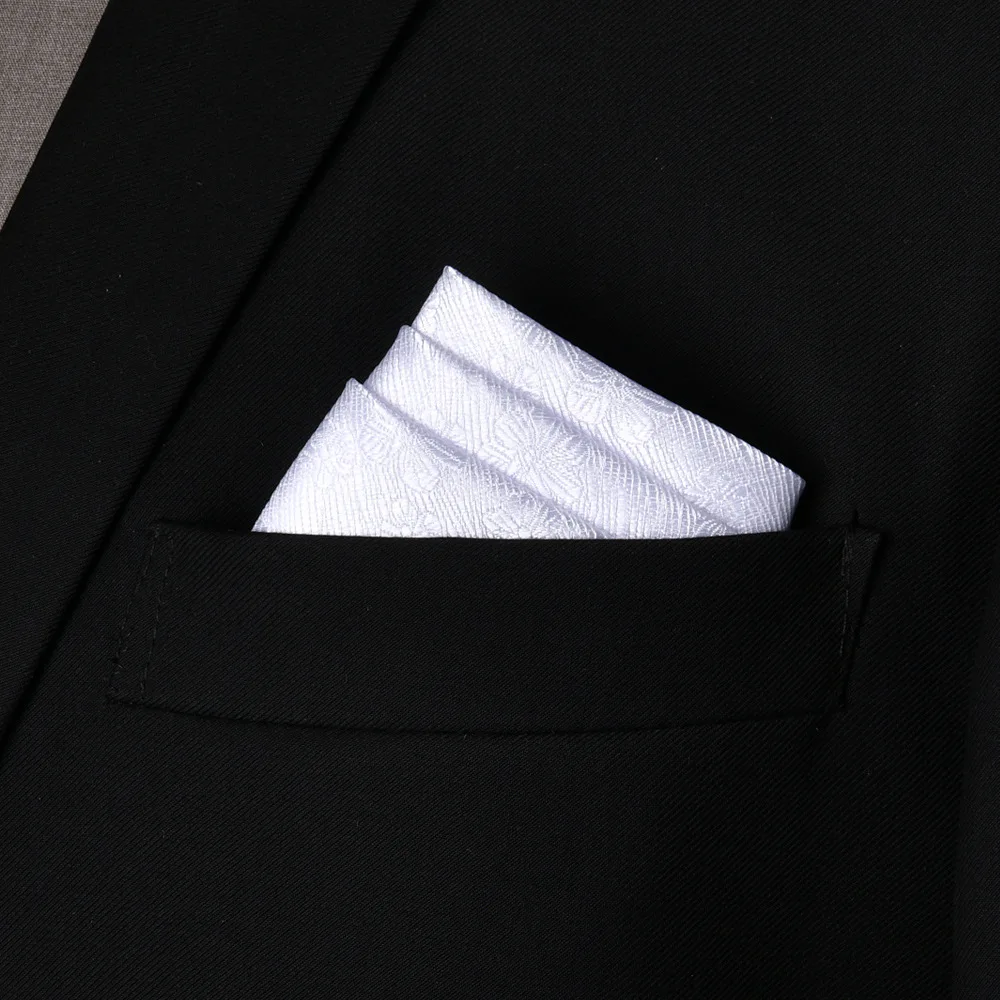 Men White Paisley Jacquard Pocket Square 23cm Fine Edging Business Formal Suit Handkerchief Daily Wedding Party Accessory