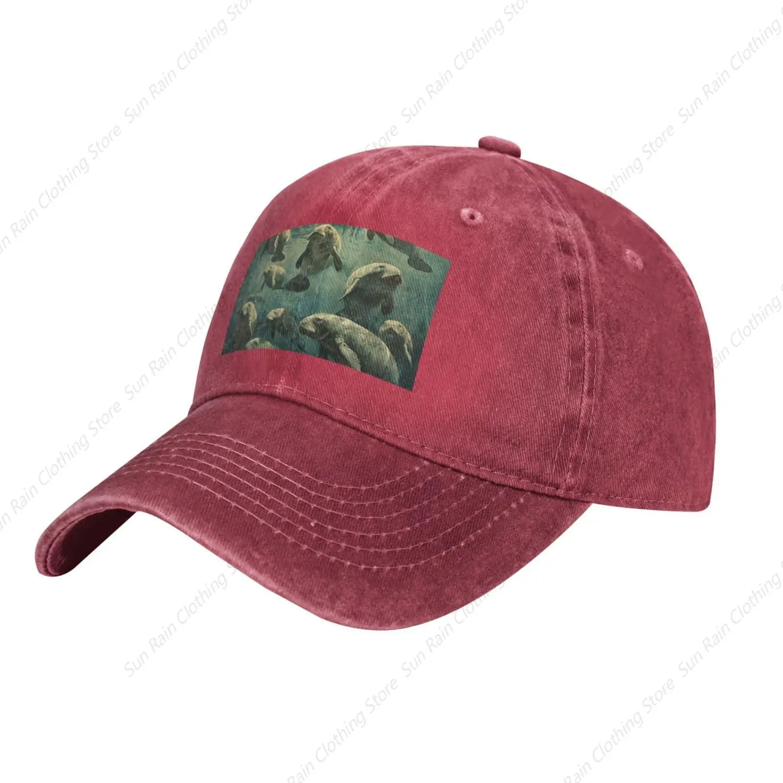 Manatee Animals Print Washed Cowboy Baseball Cap for Adults Adjustable Caps Fashion Hats A Sun Hat