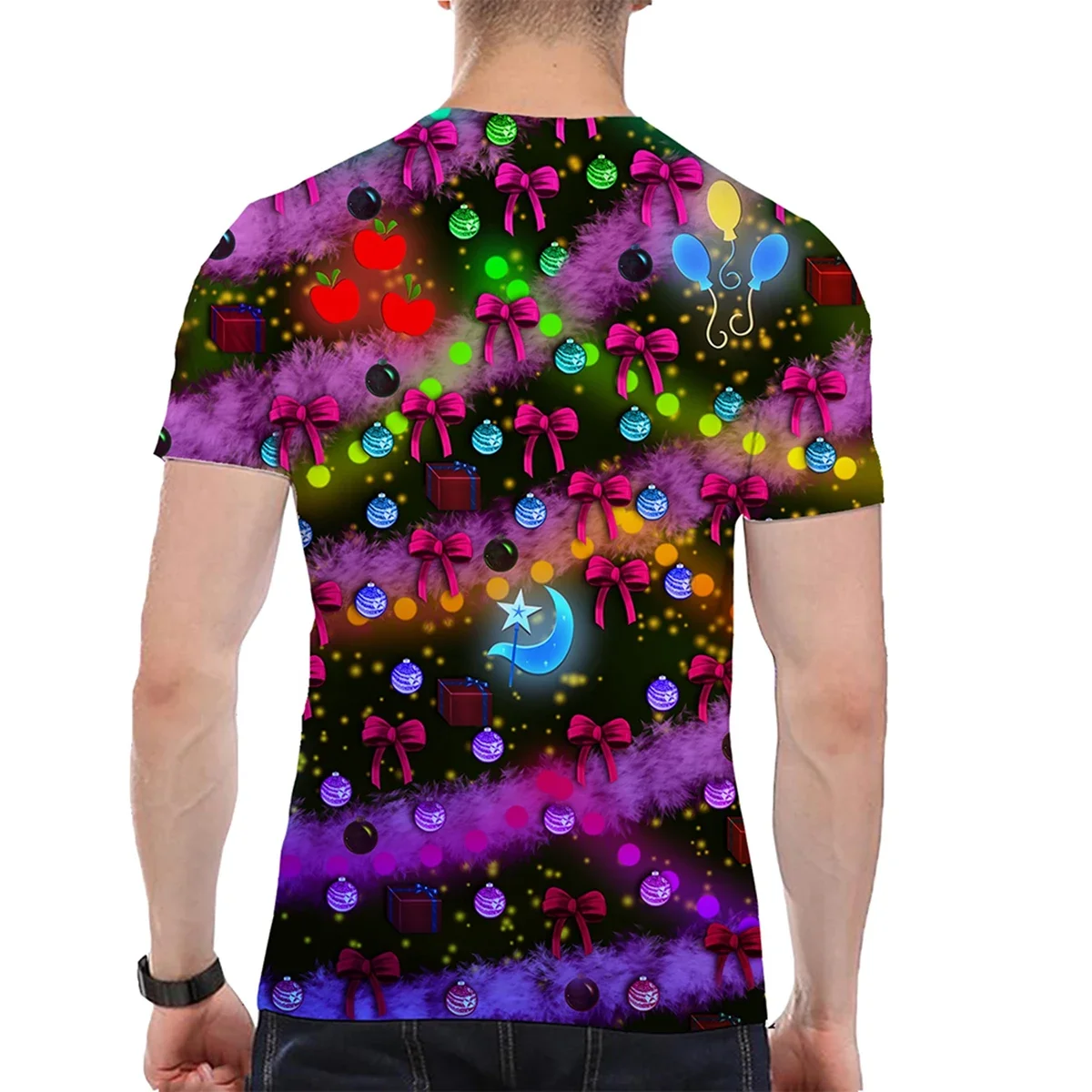تي شيرت عيد الميلاد: طباعة شجرة متوهجة ثلاثية الأبعاد مع تأثيرات خاصة |   منتج الموضة الافتتاحية للاحتفالات الصيفية