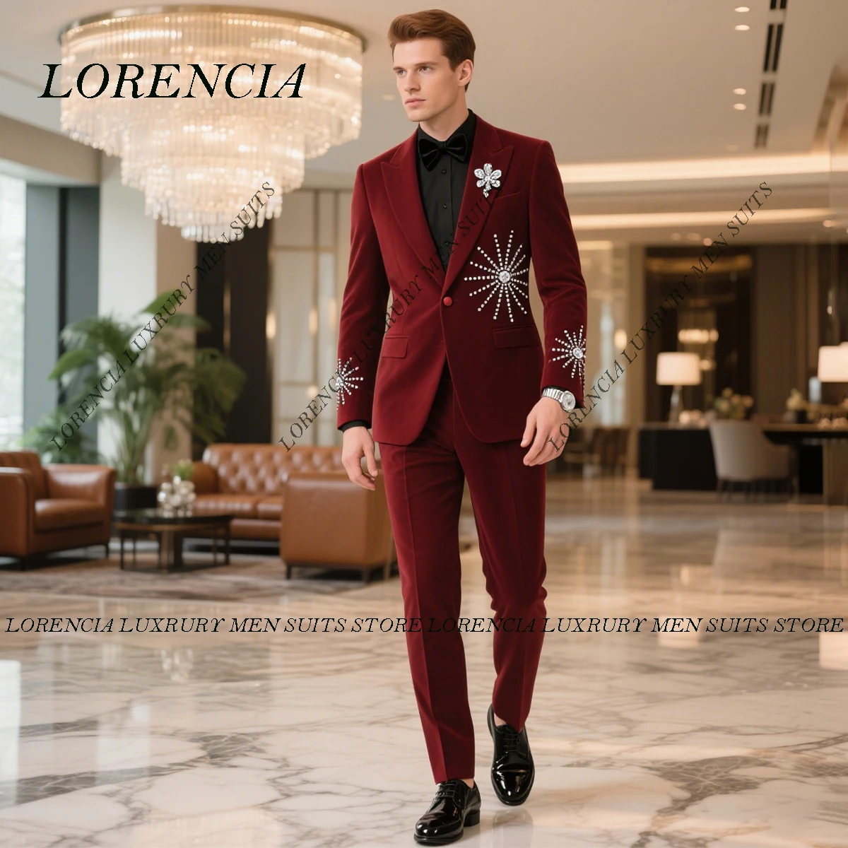 

Customized Luxury Ornament Rhinestones Men Suits 2 Pieces Sets Slim Fit Groom Male Blazers Formal Ropa hombre Wedding Tuxedos