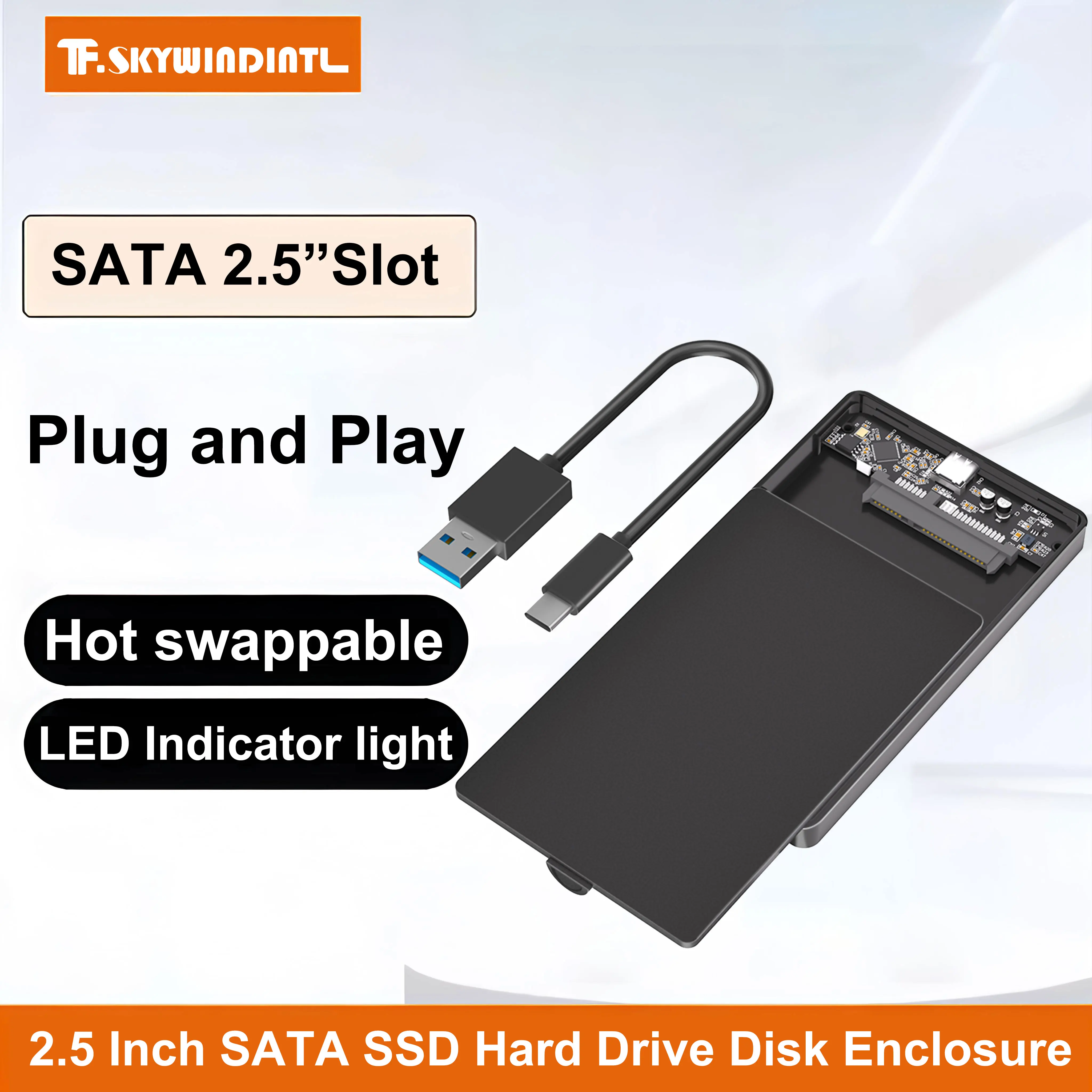 

2.5" SATA SSD Hard Drive Disk Enclosure Portable USB3.0 /Type C 3.1 to SATA 2.5 External Hard Drive Clear Plastic Enclosure