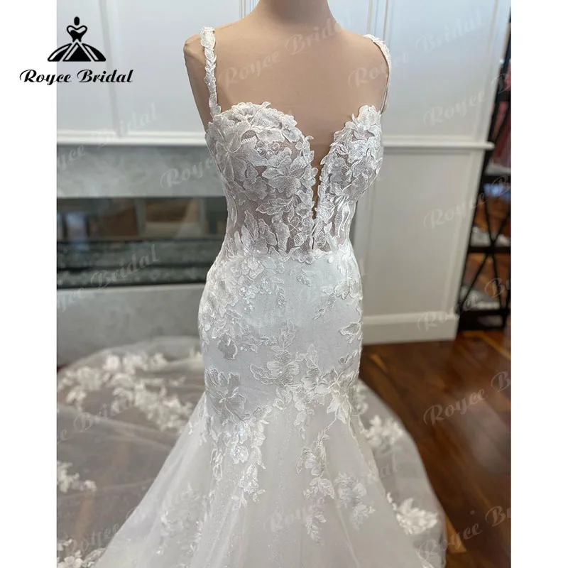 Lace Appliques Spaghetti Straps Shiny Glitter Mermaid/Trumpet Wedding Dress Sweetheart Neck 2023 vestido de boda corte sirena