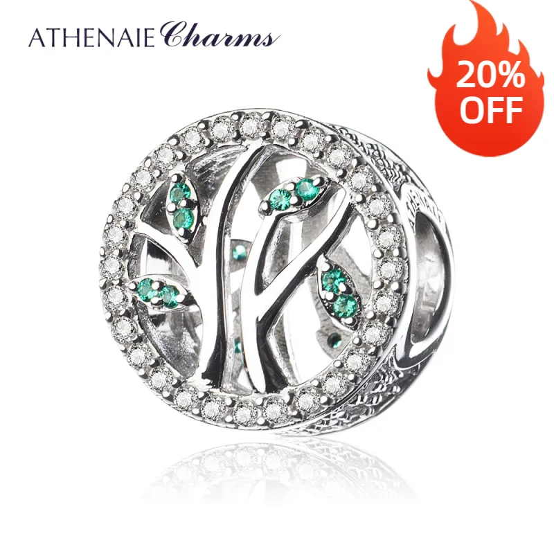 ATHENAIE 925 Sterling Silver with CZ Family Heritage Tree Bead Charms Fit Bracelets Women Beads & Jewelry Making