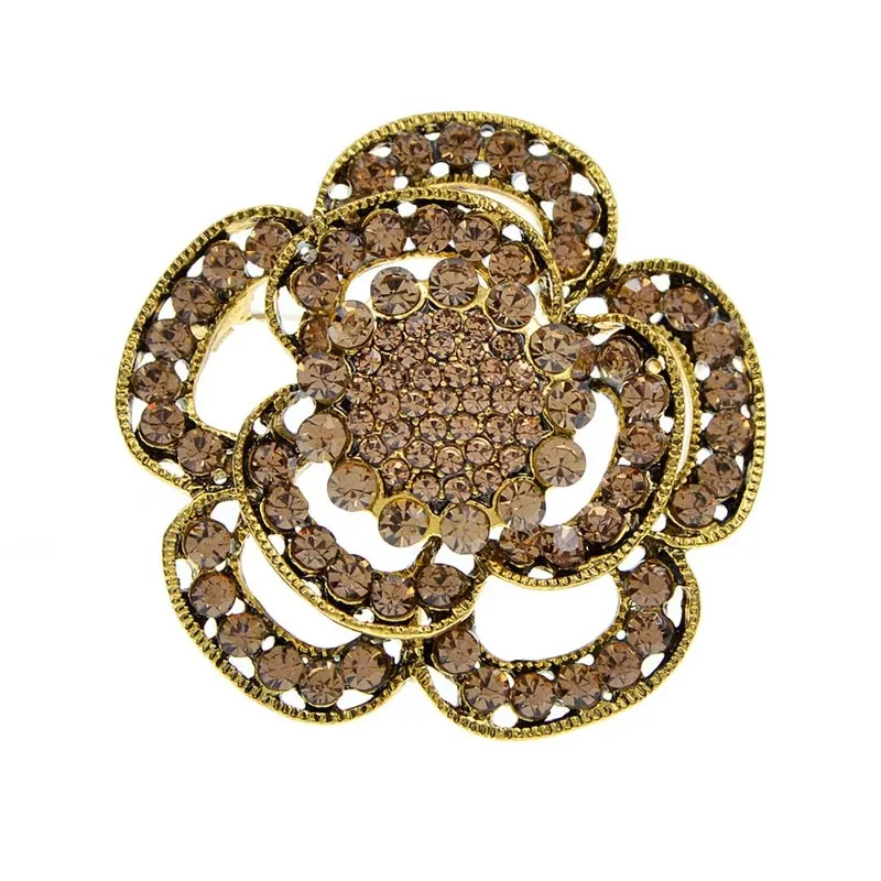 CINDY XIANG New Rhinestone Brooch Pin For Women Antique Gold Silver Color Vintage Crystal Round Flower Lapel Scarf Jewelry Gifts