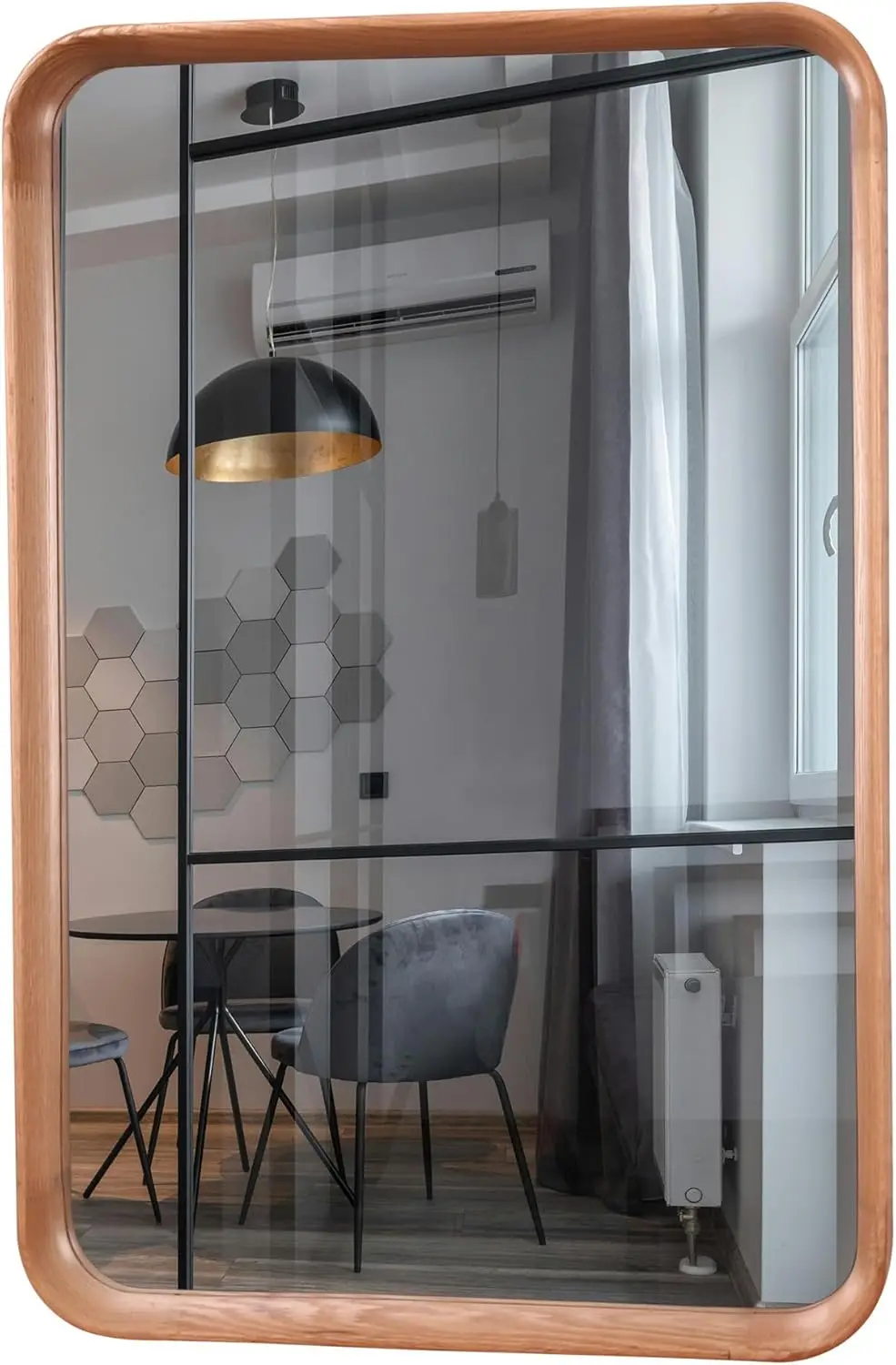 Rectangle Wood Framed Mirror with Rounded Corners 23.6x35.4 inches Accent Mirror Oak Frame Natural Finish Wall-Mounted Mirror