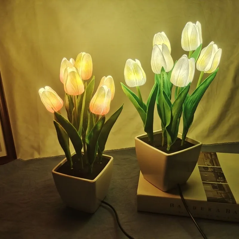 Tulipán luz de noche Led DIY flores lámpara de mesita de noche dormitorio lámpara de mesa ambiente decoración cálida lámpara de escritorio