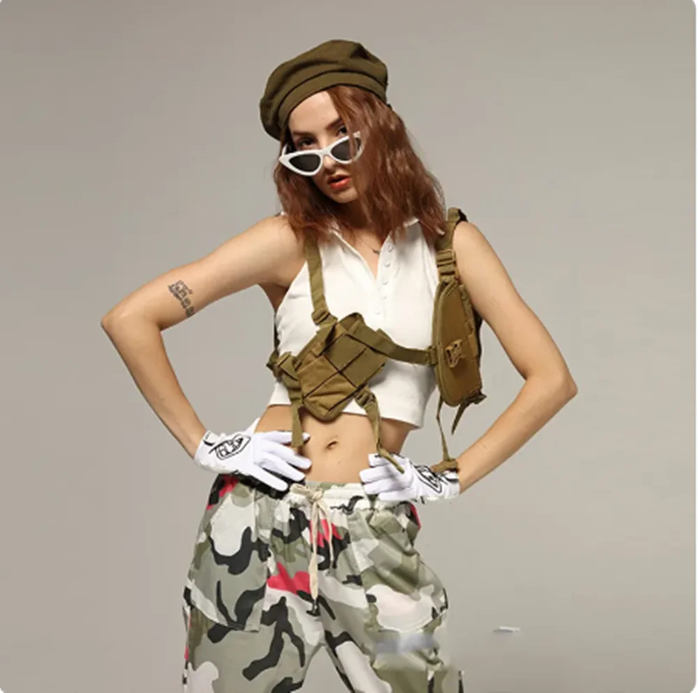 2025 迷彩ヒップホップダンス服女性ゴーゴーダンス服ナイトクラブダンスウェア Kpop ジャズダンス衣装パーティー衣装 yj002