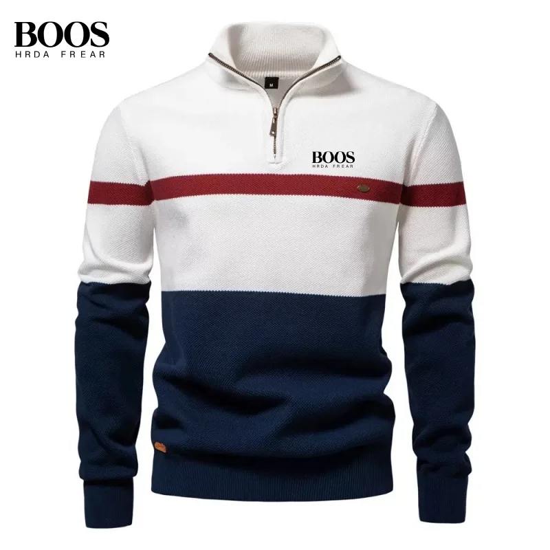 

Мужской вязаный свитер с короткой молнией на осень-зиму: новая модная, повседневная, теплая и универсальная модель