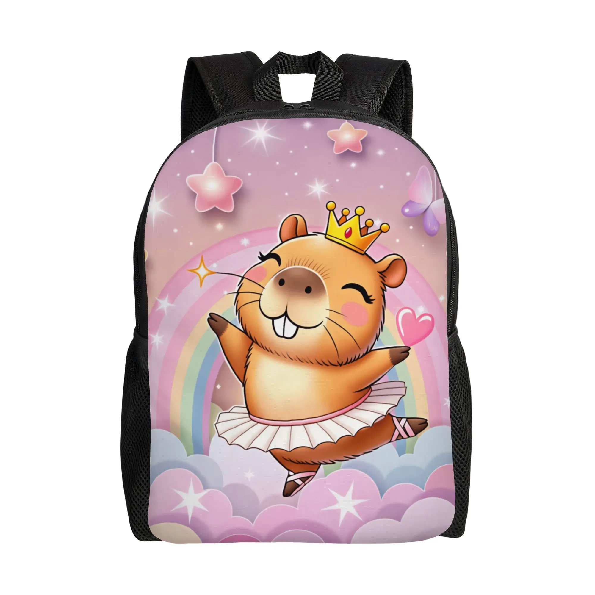 Ballerina Capybara Crown Tutu Rainbow Star Butterfly Cloud Cartoon Backpack  Travel Backpacks Student Unisex Fashion School Bags