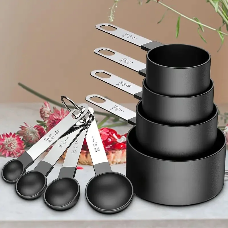 

1 Set Measuring Cups And Spoons 8 Piece Stackable Stainless Steel Handle Accurate Tablespoon For Measuring Dry And Liquid Ingred