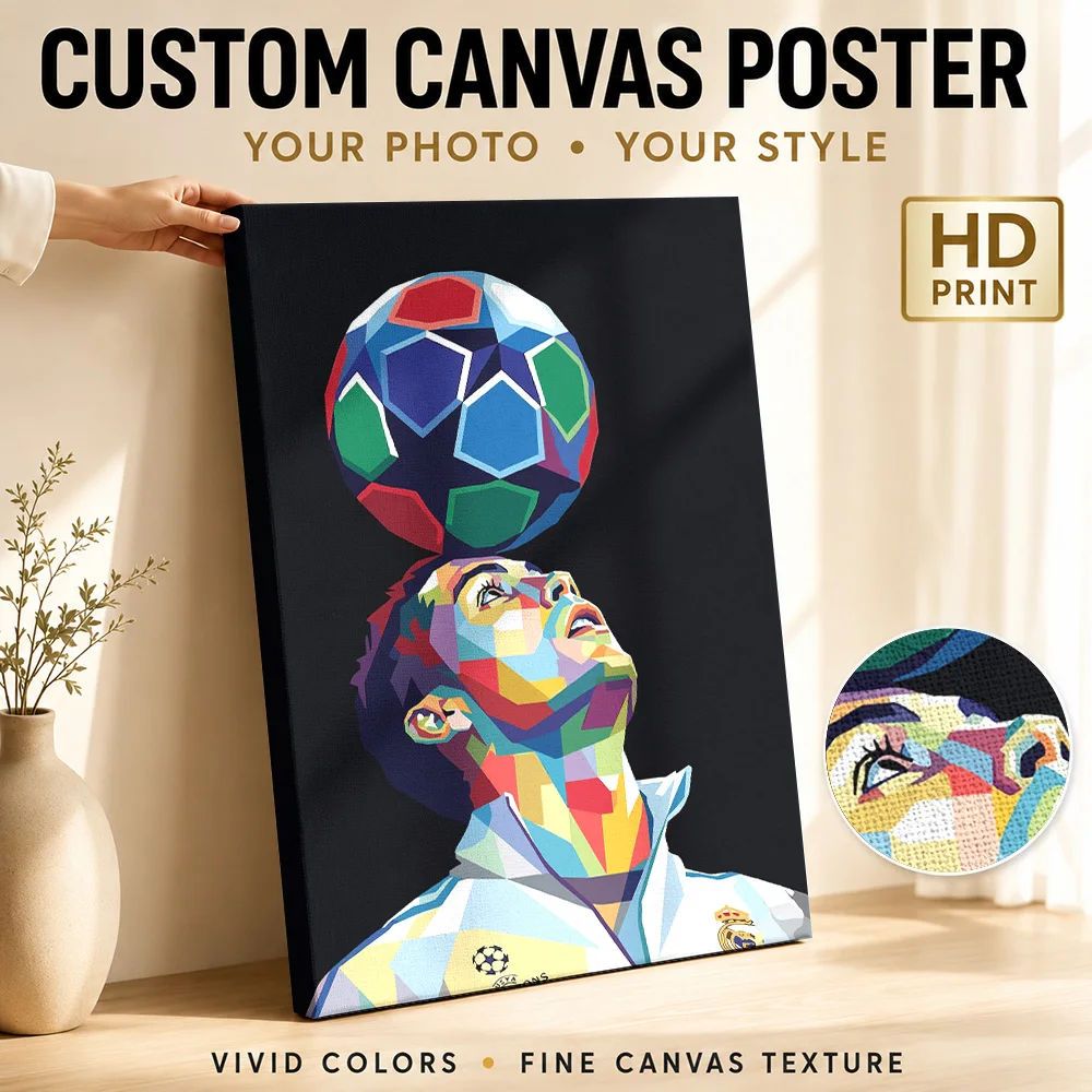 Cristiano Ronaldo Pop Art Canvas Painting Poster Personalized Photo Sports Portrait Wall Art for Game Room Decor Ready to Hang
