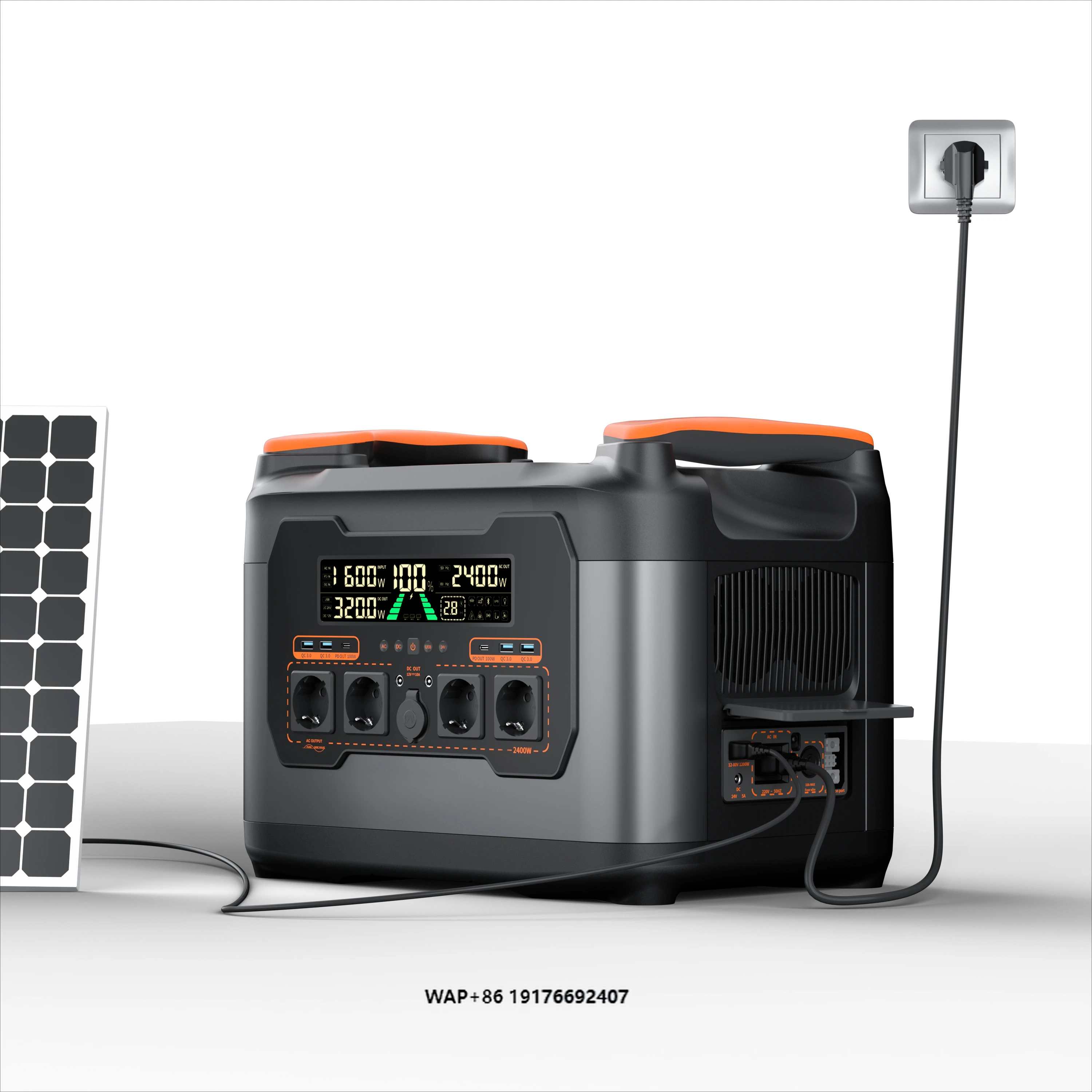 Newsmy Factory Large Capacity 2400W Rechargeable LMFP Solar Generator Outdoor Emergency Portable Power Station for Camping Power