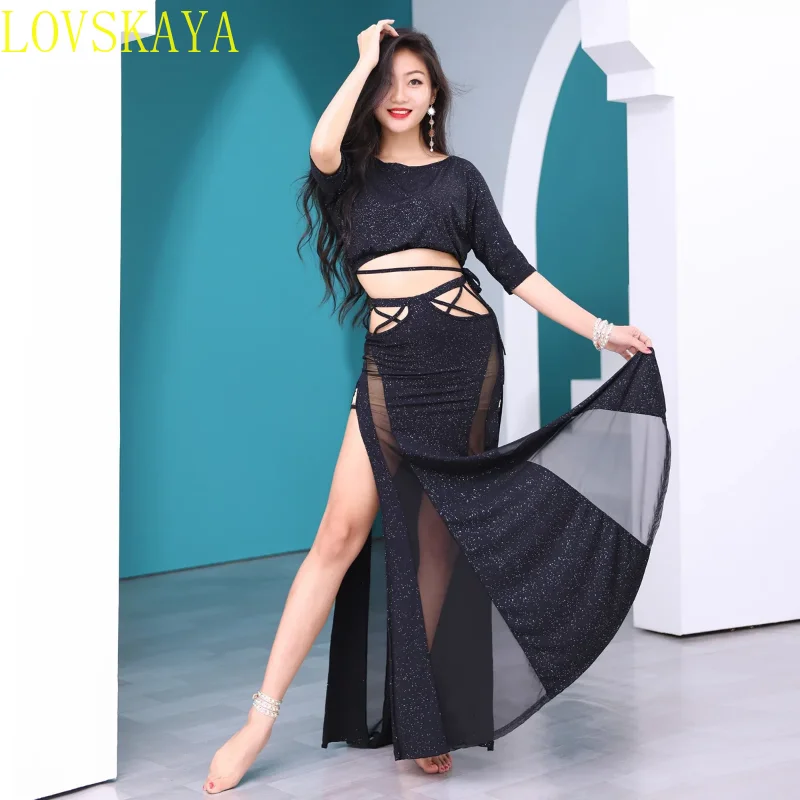 New belly dance costume set, half sleeved top and long skirt, 2 pieces of Oriental dance costume dance costume set