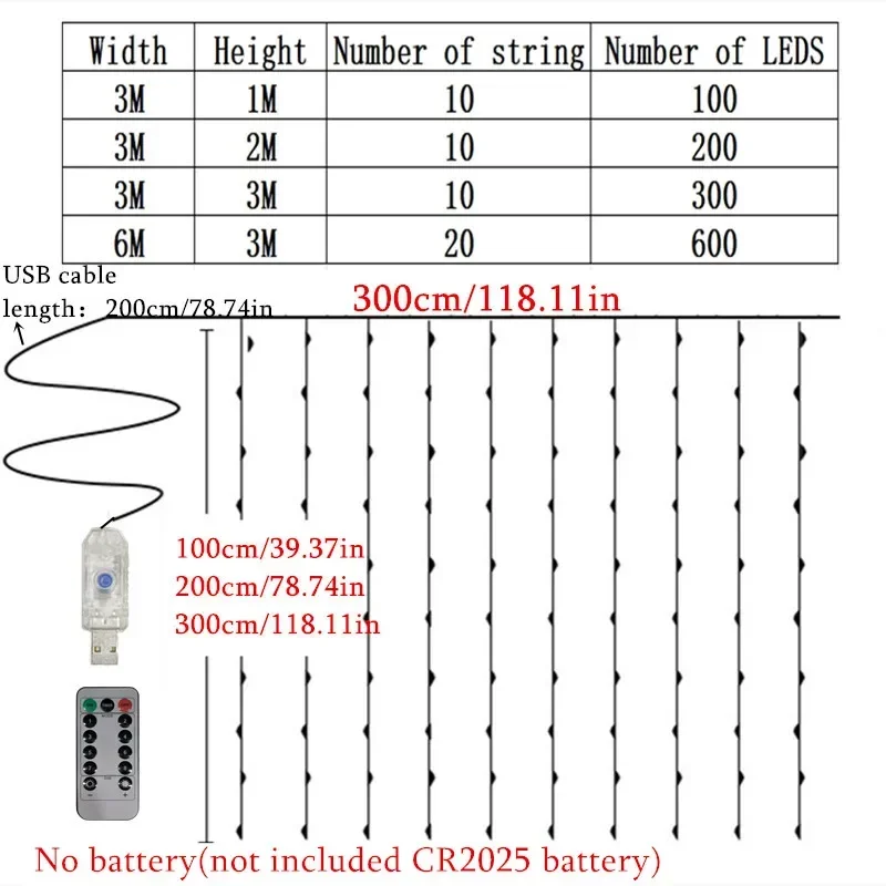 Decorazioni per la camera 8 modalità USB Tenda luminosa per interni Fata String Light Decorazione Matrimonio Festa di Natale Vacanza 3/6M Luce per camera da letto a LED