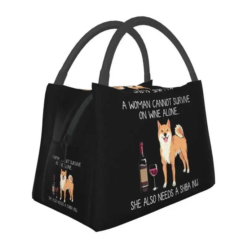 Shiba Inu And Wine Funny Dog Insulated Lunch Bag for Work Office Pet Puppy Lover Resuable Cooler Thermal Bento Box Women