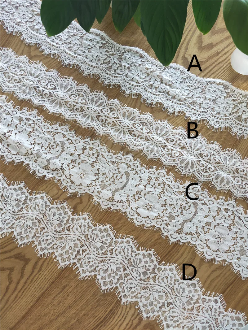 Top grade eyelash bone lace trim fabric set for wedding dress decoration and fabric DIY narrow lace strips for elegant adornment