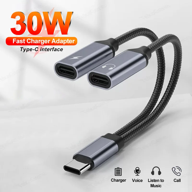 30W USB C Fast Charging Adater For iPhone 15 Samsung Huawei 2 In 1 USB TYPE C to Dual USB C Headphone Jack  Audio Aux Adaptor