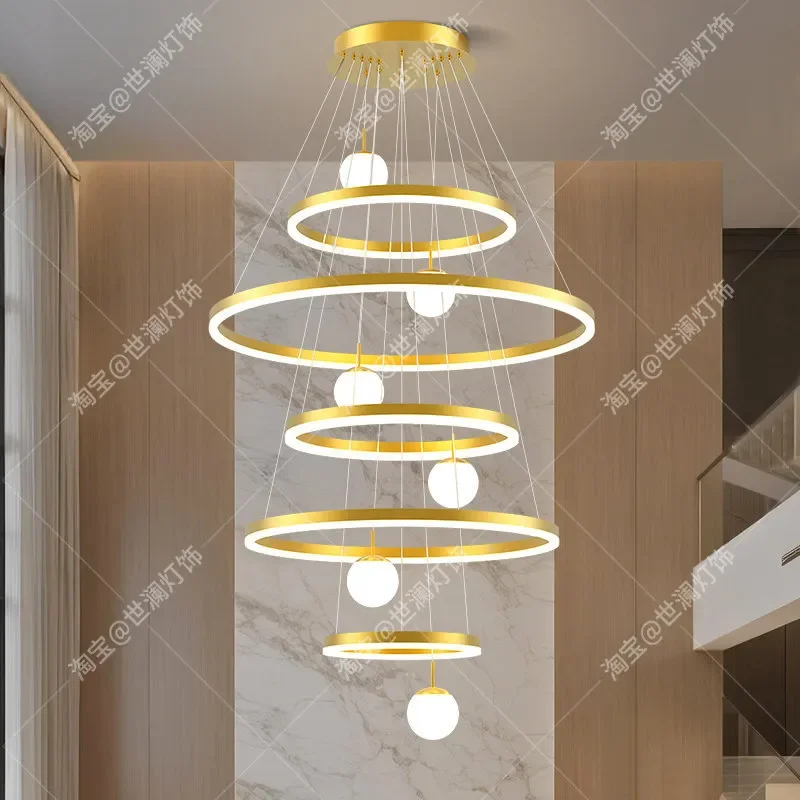 Modern Simple Duplex Chandelier for Villa Living Room Stairwell Self Built House Hollow Design Ceiling Light Fixture