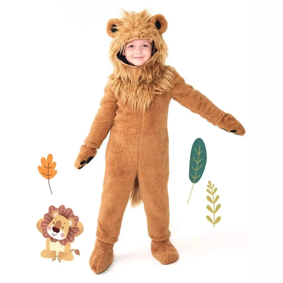 Boys Cuddly Lion Kids Costume Brown Mane Suit Wild King of The Jungle Cat Safari Halloween Animal Fancy Dress Up for Child PS66 - view 5