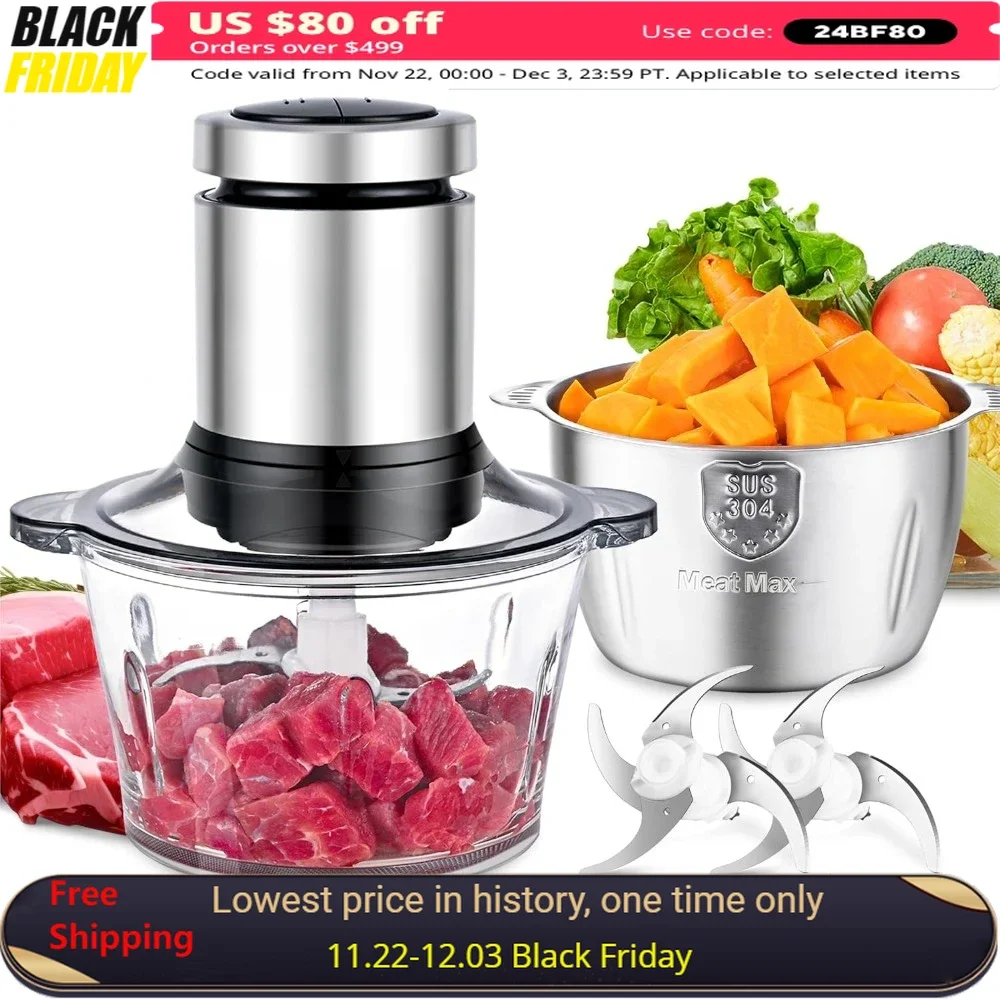 

Food Mixer, Meat Grinder & Food Chopper Electric Vegetable Chopper with 2 Bowls & 2 Bi-Level Blades, Stand Mixer