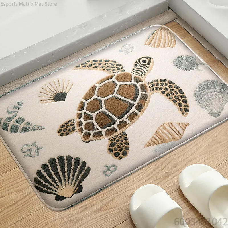 Seaside Pattern Bathroom Floor Mat, Absorbent Non‑Slip Foot Rug for Shower Basin Modern Home Decor Carpet