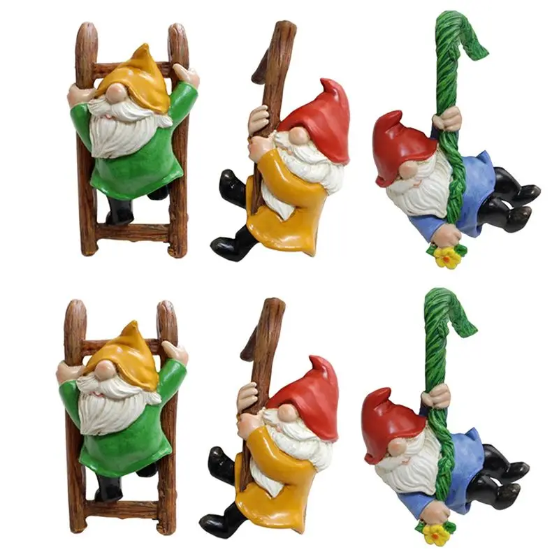 A04G-Dwarf Set, Three And Three Climbing Ladder Ornaments, Flowerpot Pendant Decorations