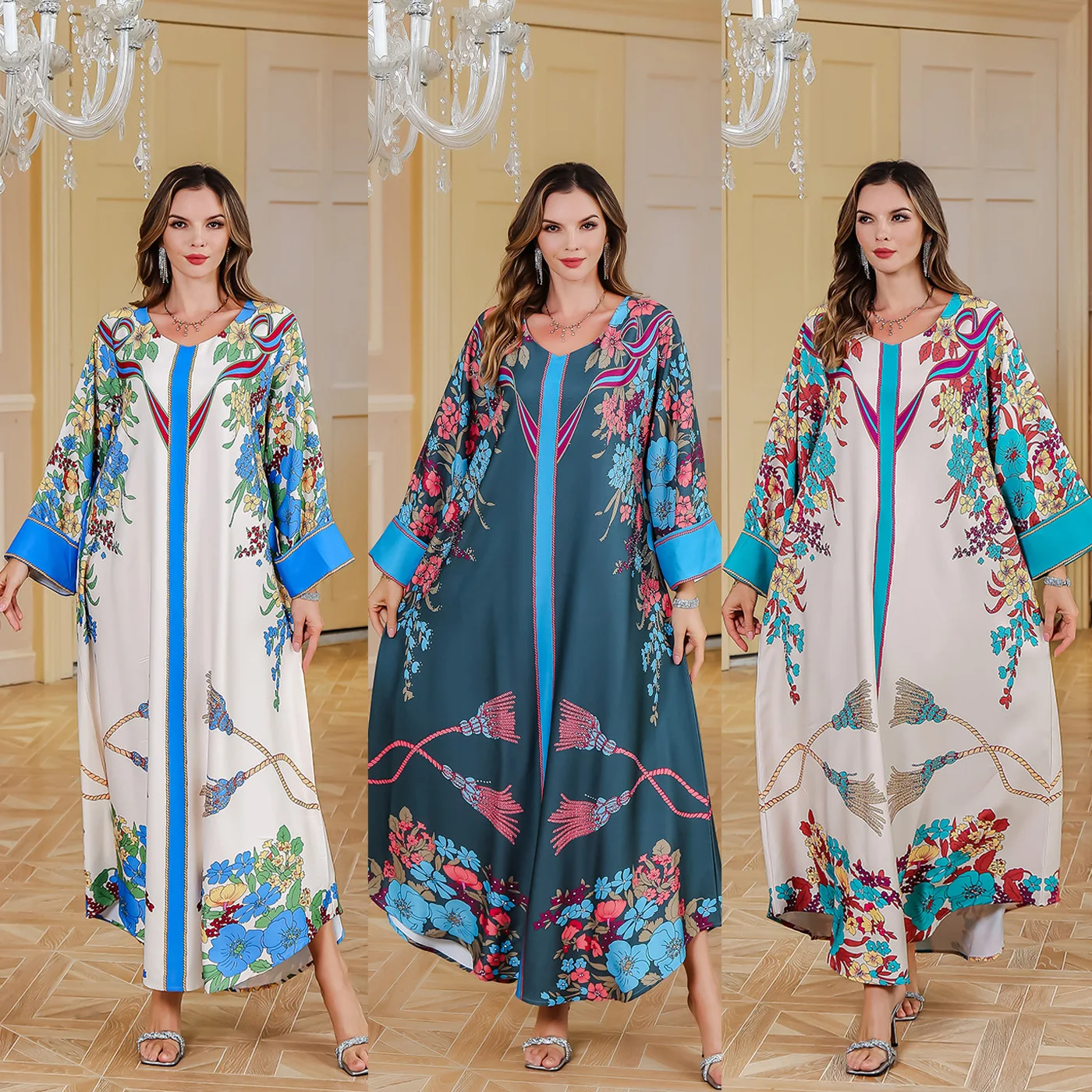 

Saudi Arabia Dubai Printed Robe Middle East Muslim Women's Dress Stylish Simple Elegant Luxury Holiday Style High-end Banquet Pa