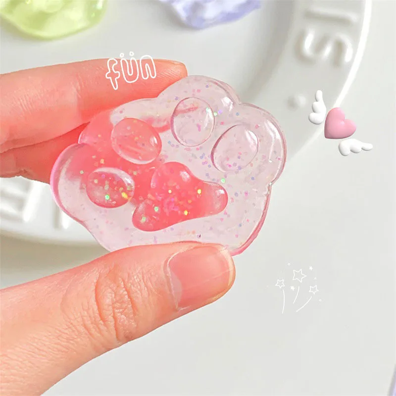 Kawaii โปร่งใส Glitter Cat PAW Sticky Squeeze Decompression ของเล่น Soft ICE CUBE สนุกความเครียดบรรเทา Vent สร้างสรรค์ของเล่นขนาดเล็ก