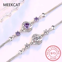 925 Sterling Silver Created Moissanite Gemstone Bangle Charm Wedding Four Leaves Clover Bracelet Fine Jewelry Drop Shipping