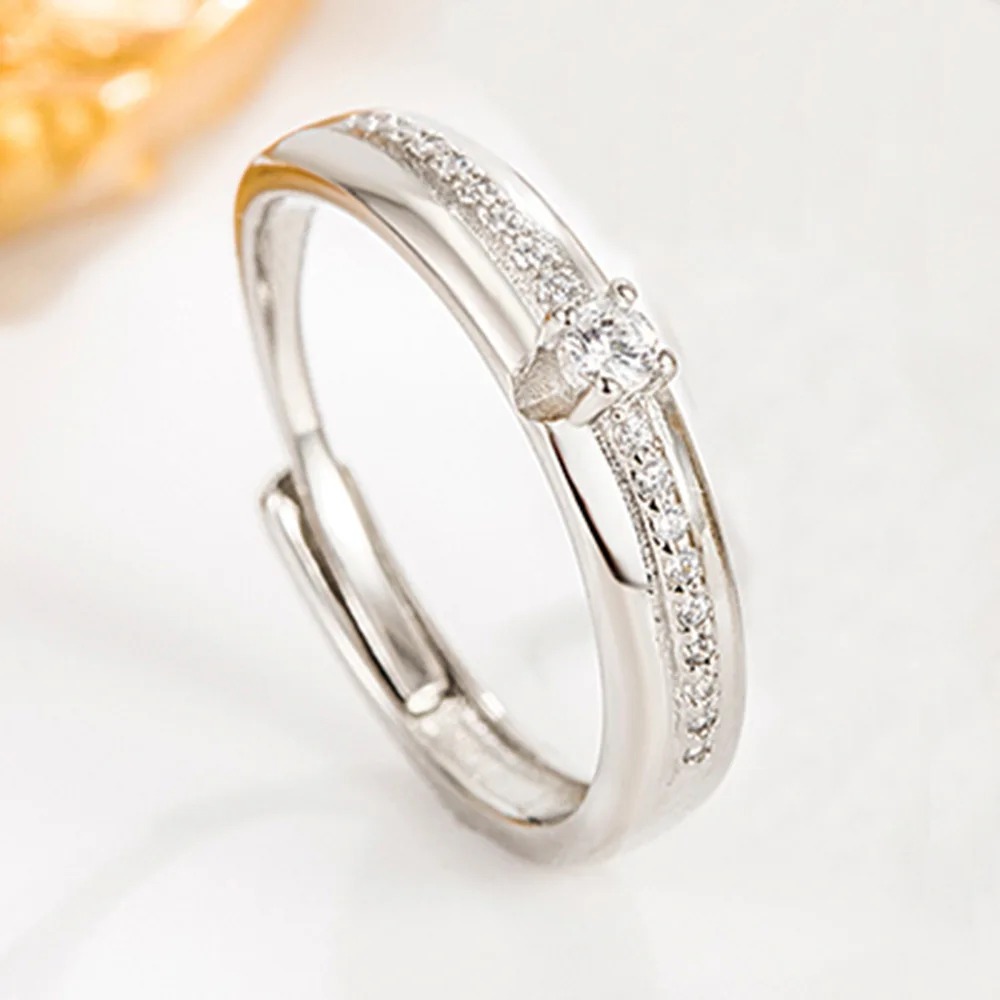 925 Sterling Silver Wholeheartedly Zircon Size Adjustable Ring For Women Couple Wedding Engagement Party Fashion Charm Jewelry