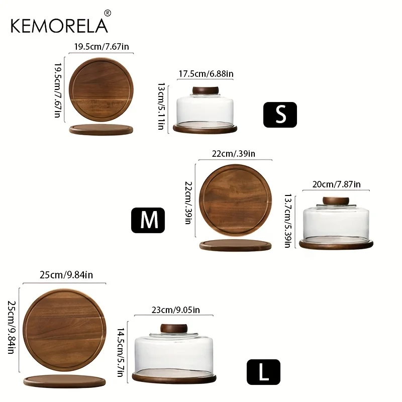 Suporte redondo de madeira para bolo, com tampa de cúpula de vidro, bandeja de servir de madeira para doces dim sum, sobremesas, bandeja de bolo para sala de jantar, 1 peça