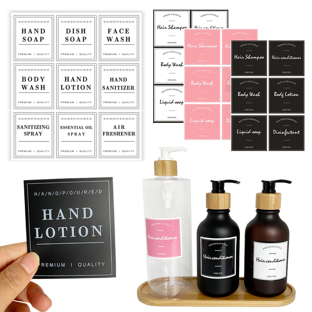 Household Lotion Soap Dispenser Lable Stickers Bathroom Kitchen Lotion Soap Pump Bottle Marker Refillable Bottle Jars Spices