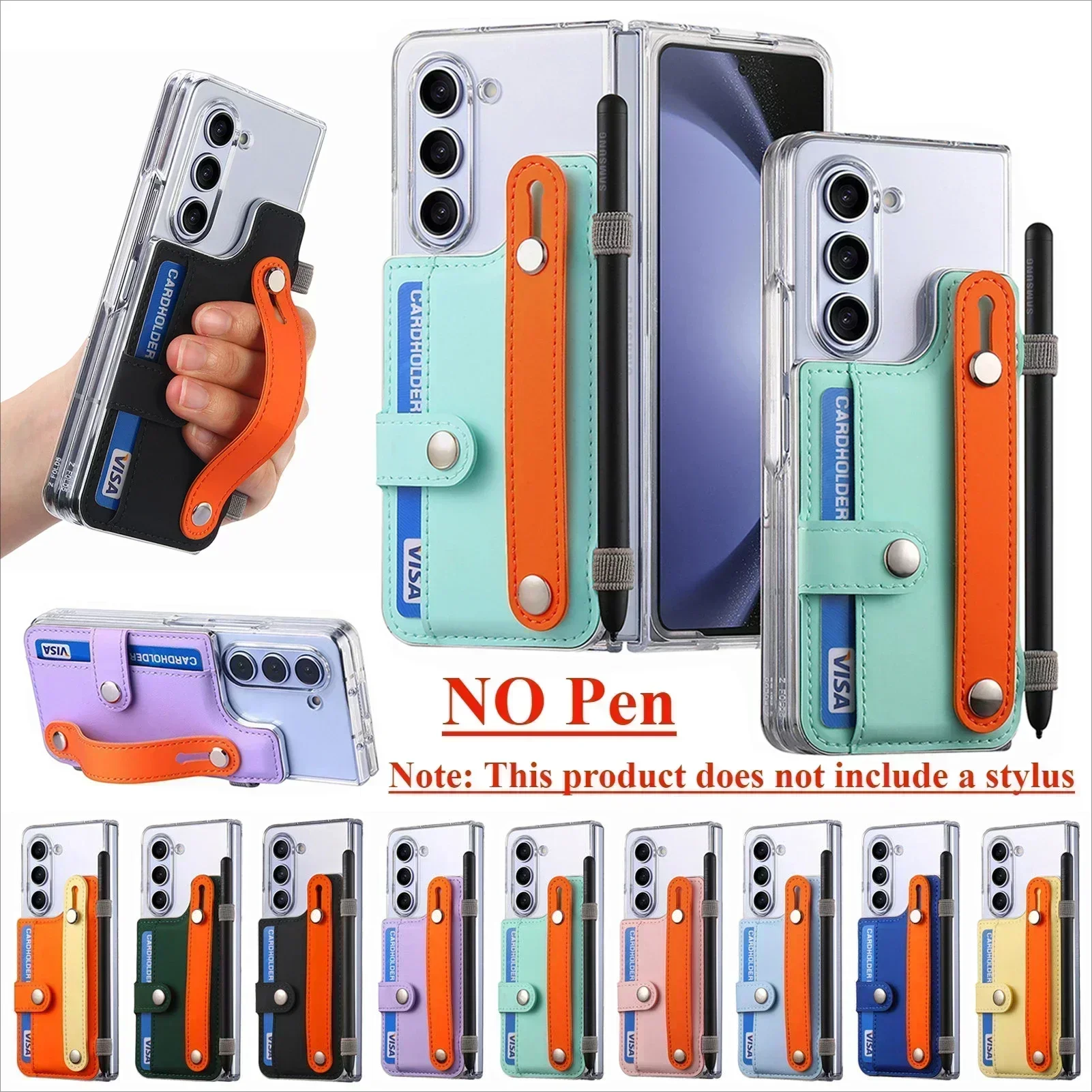 

Wrist Strap Insert Card Phone Cases For Samsung Galaxy Z Fold 6 5 Case With Holder Z Fold5 Fold6 Protective Cover Without Pen