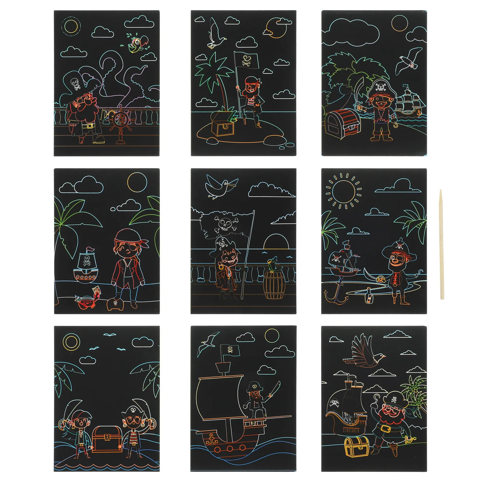 

Набор для детского творчества «Пиратские скетч-картины»: интерактивная игра для развития креативности и моторики у детей