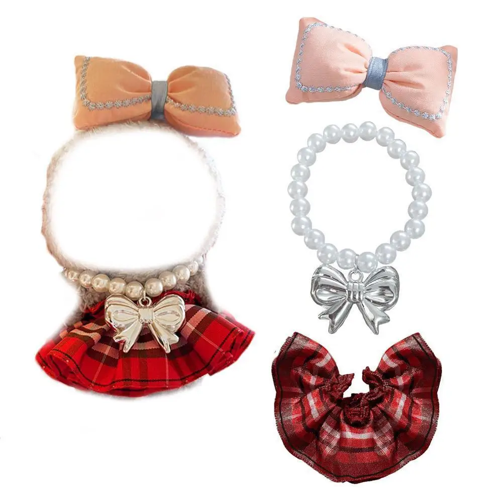 

For Generation Doll'S Clothes Mini Pearl Necklace Plaid Skirt Suit Mini Enameling Plush Doll'S Clothes Accessories Gift