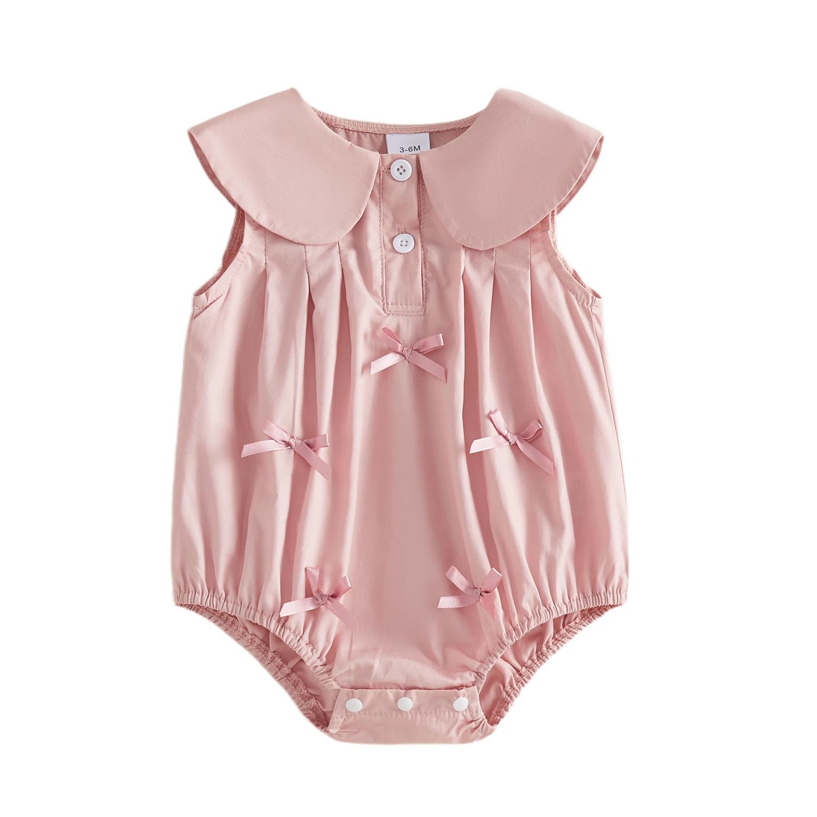 

Летний комбинезон для маленьких девочек, розовый комбинезон без рукавов с кукольным воротником и 3D-бантом, комбинезон на пуговицах