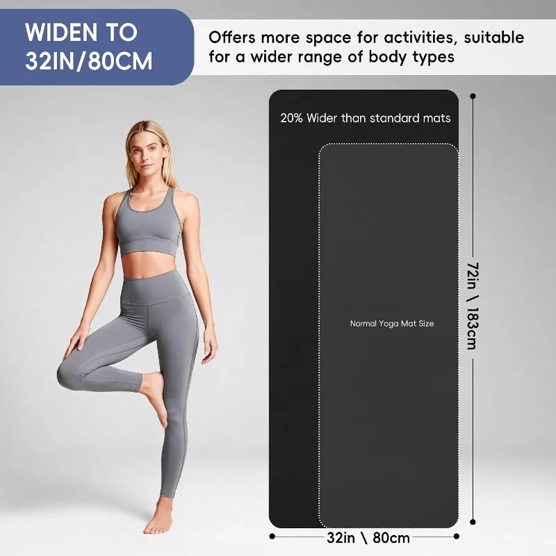 Extra Wide Yoga Mat 183cm x 81cm Non Slip 6mm TPE Exercise Mat with Strap for Home Gym Fitness Workout